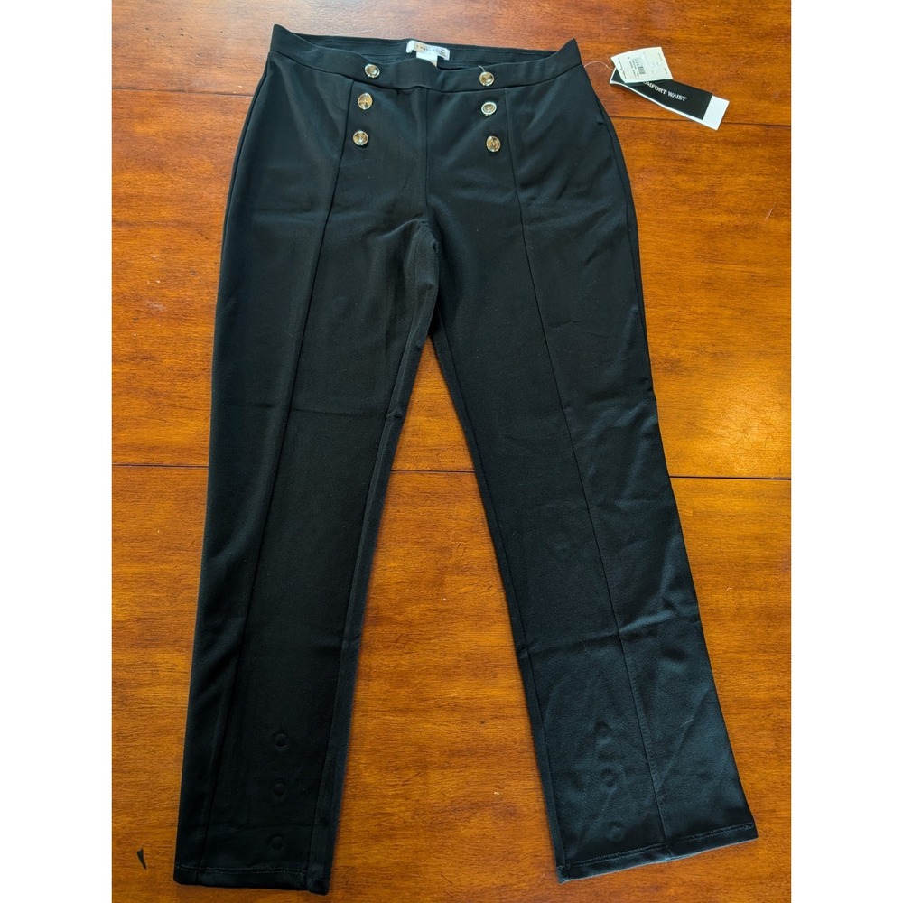 Retrology Womens Black Sailor Pants Comfort Waist Gold Button Petite Medium NWT